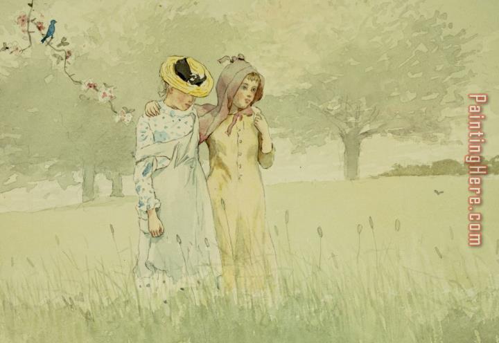 Winslow Homer Girls strolling in an Orchard